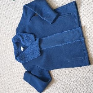 LL Bean Navy Quilted Sherpa Trimmed Cardigan